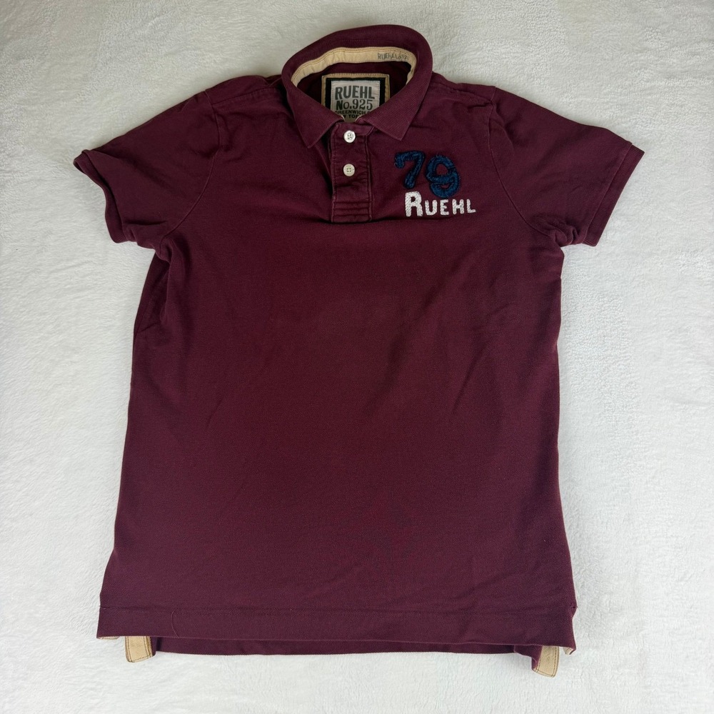 Vintage Ruehl No 925 Mens XL Burgundy Polo Shirt 79 Applique Greenwich St NY Y2K